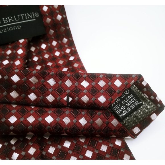 Giorgio Brutini Collezione Men's Tie Maroon Silver Geometric Diamond Print Ties - Picture 9 of 11